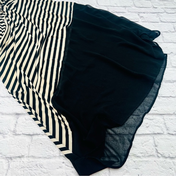 Ellen Parker L Tank Maxi Dress Black and Tan Striped Asymetrical Chiffon Trim - Picture 4 of 8